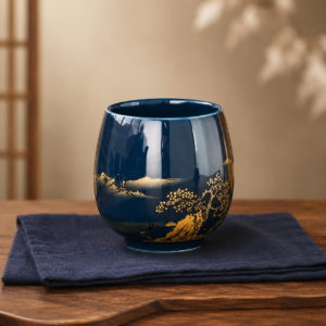 Tasse à thé japonaise bleu nuit & paysage doré – 180 ml