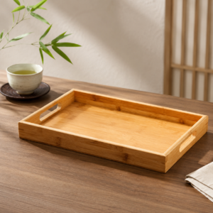 Plateau à thé en bambou japonais – Plateau zen rectangulaire avec poignées
