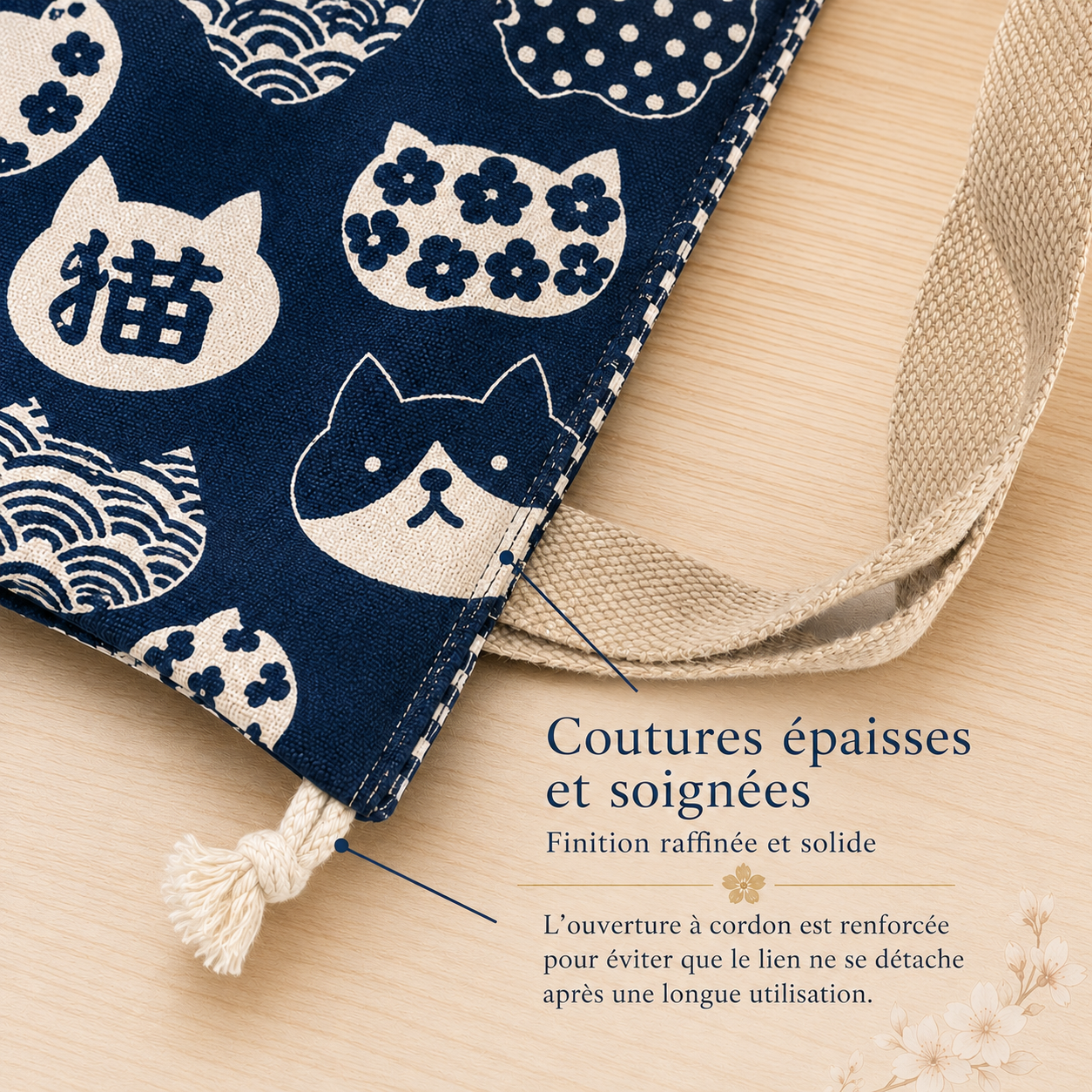 Sac lunch bento japonais kawaii avec baguettes – Chats, lapins et Maneki Neko – Image 8
