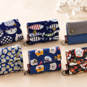 Porte-monnaie japonais en tissu – Motifs Maneki Neko, chats & poissons